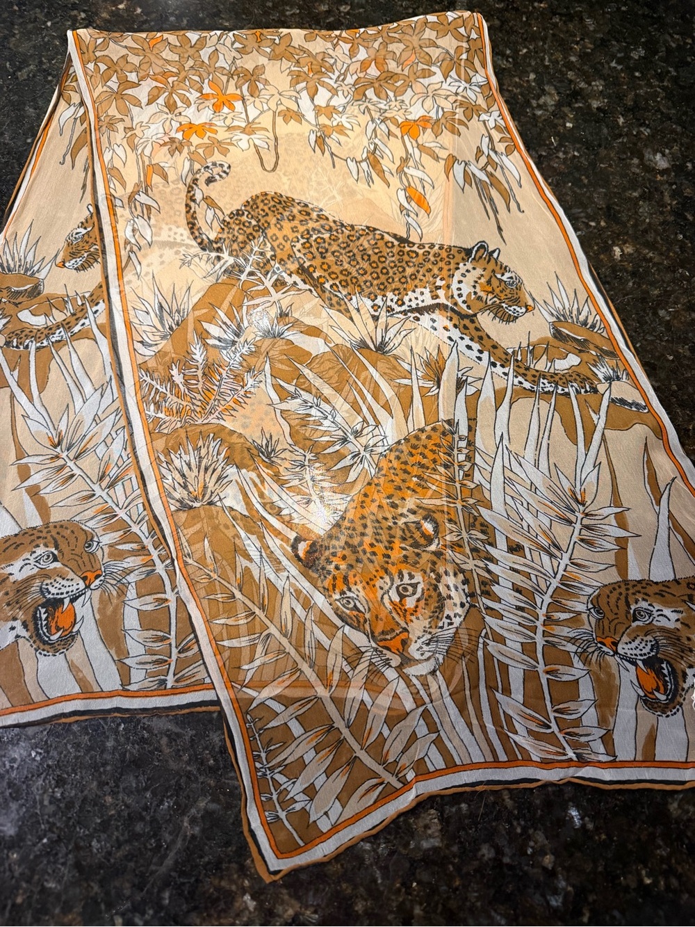 Burmel Handcrafted Silk Scarf in Tan, Orange & Cream
